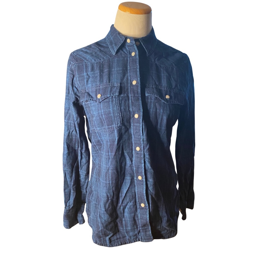 J.Crew Blue Plaid Snap Button Shirt Size S - Picture 2 of 8